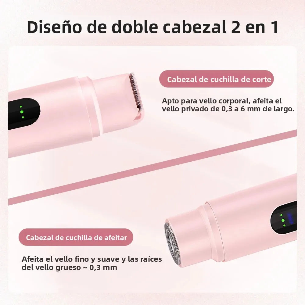 Afeitadora Eléctrica 2 en 1 Portátil para Mujer | Doble Cabezal, Rasuradora y Recortadora de Vello | Recargable por USB