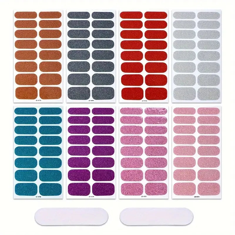 8 láminas de adhesivos completos para uñas con efecto esmalte, pegatinas de gel autoadhesivas con brillo rosa, ideales para manicuras DIY en casa, accesorios y kits de decoración de uñas para mujer