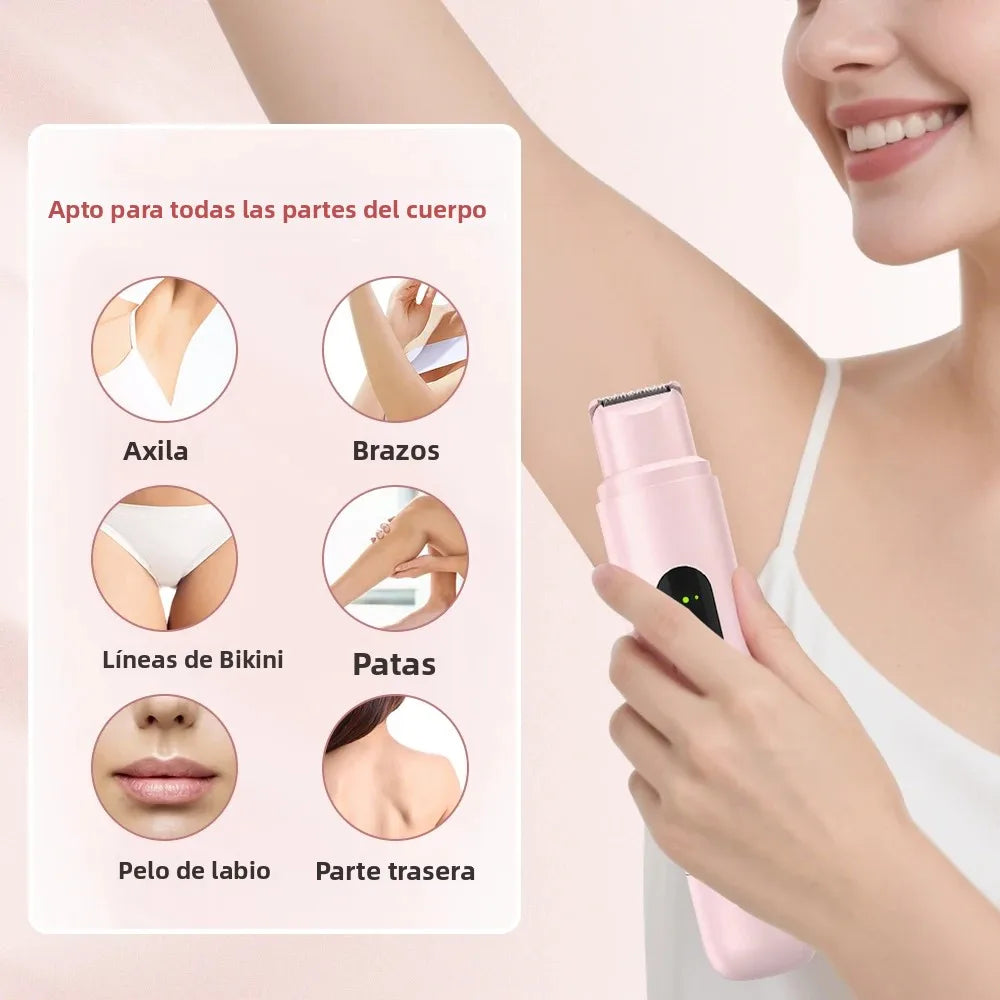 Afeitadora Eléctrica 2 en 1 Portátil para Mujer | Doble Cabezal, Rasuradora y Recortadora de Vello | Recargable por USB