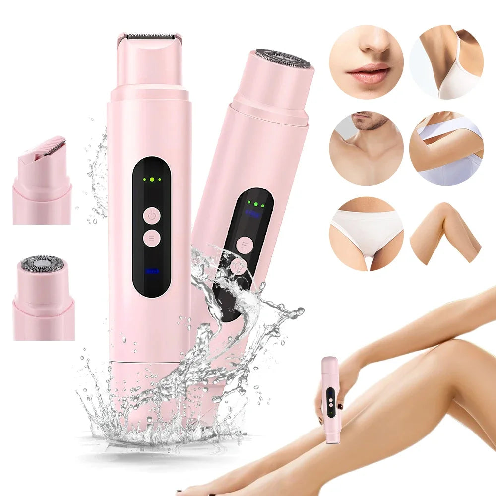 Afeitadora Eléctrica 2 en 1 Portátil para Mujer | Doble Cabezal, Rasuradora y Recortadora de Vello | Recargable por USB