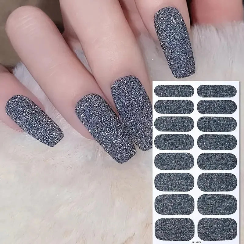 8 láminas de adhesivos completos para uñas con efecto esmalte, pegatinas de gel autoadhesivas con brillo rosa, ideales para manicuras DIY en casa, accesorios y kits de decoración de uñas para mujer