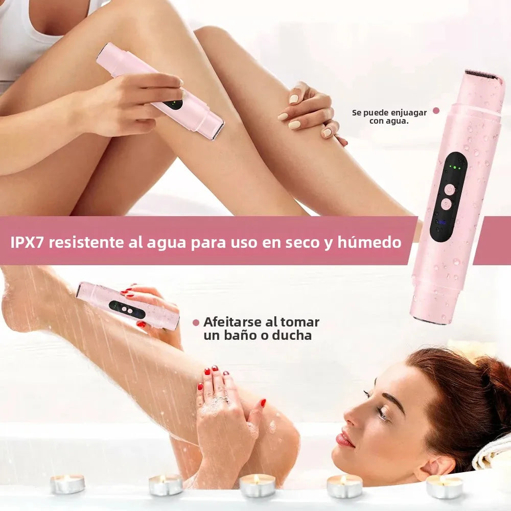 Afeitadora Eléctrica 2 en 1 Portátil para Mujer | Doble Cabezal, Rasuradora y Recortadora de Vello | Recargable por USB