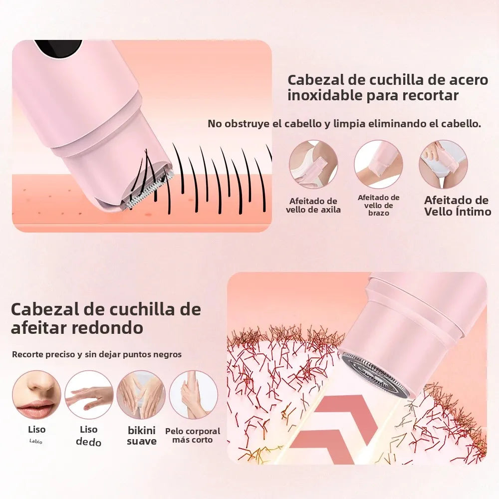 Afeitadora Eléctrica 2 en 1 Portátil para Mujer | Doble Cabezal, Rasuradora y Recortadora de Vello | Recargable por USB